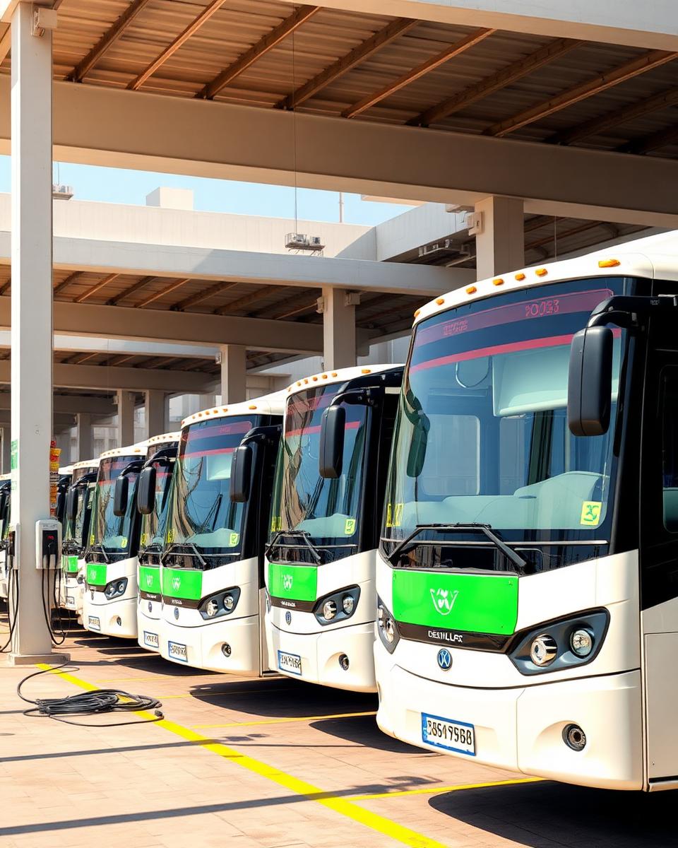 Electric bus fleet depot with chargers